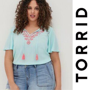 Torrid | Light Blue Crinkle Gauze Embroidered Blouse | Size 5X
